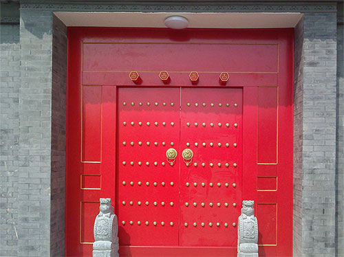 思礼镇中国传统四合院系列朱红色中式木制大门木作